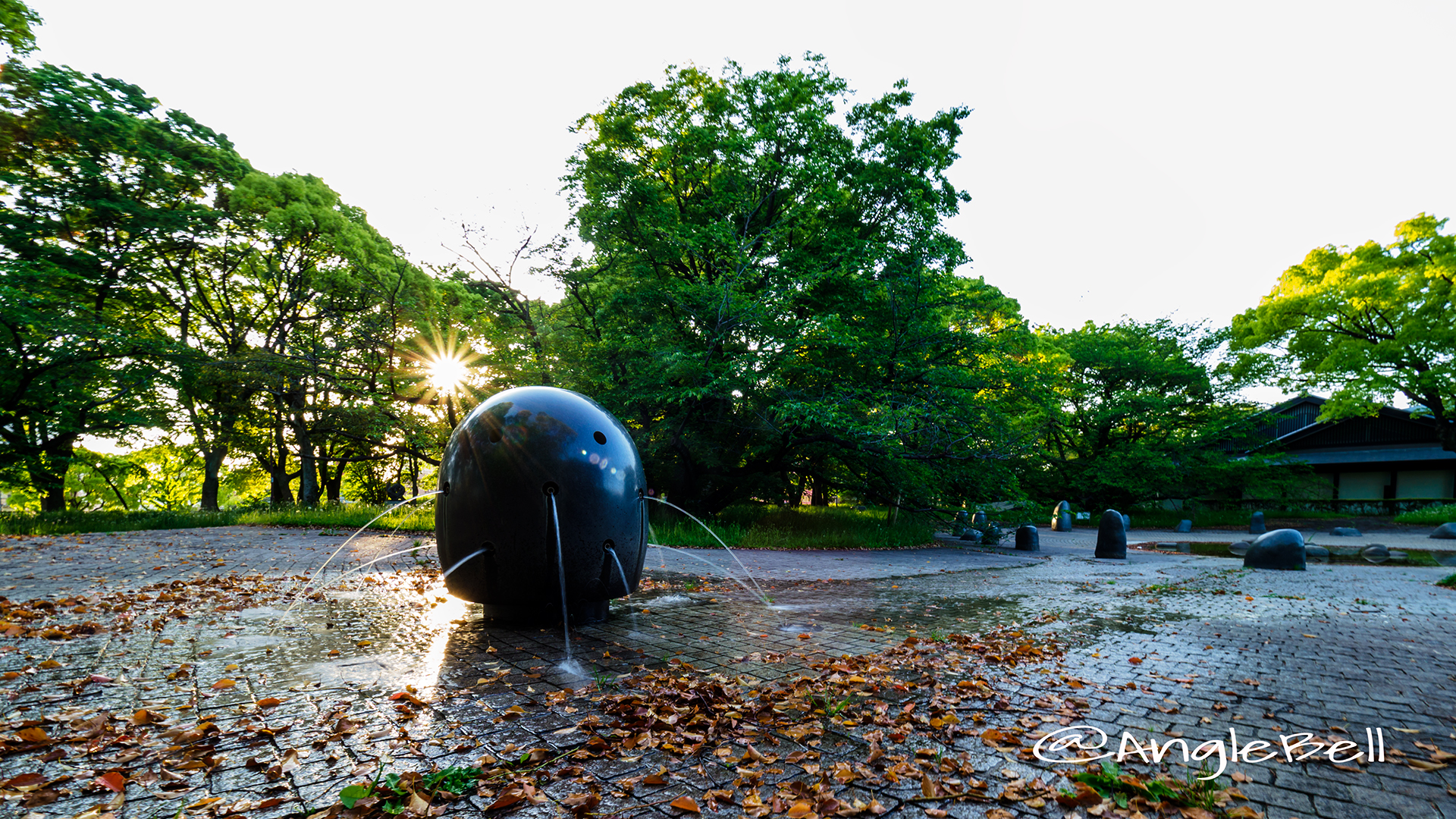 名城公園 彫刻の庭 水の広場の夕景