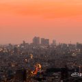 東山スカイタワー 展望室から見る名古屋駅方面と夕日