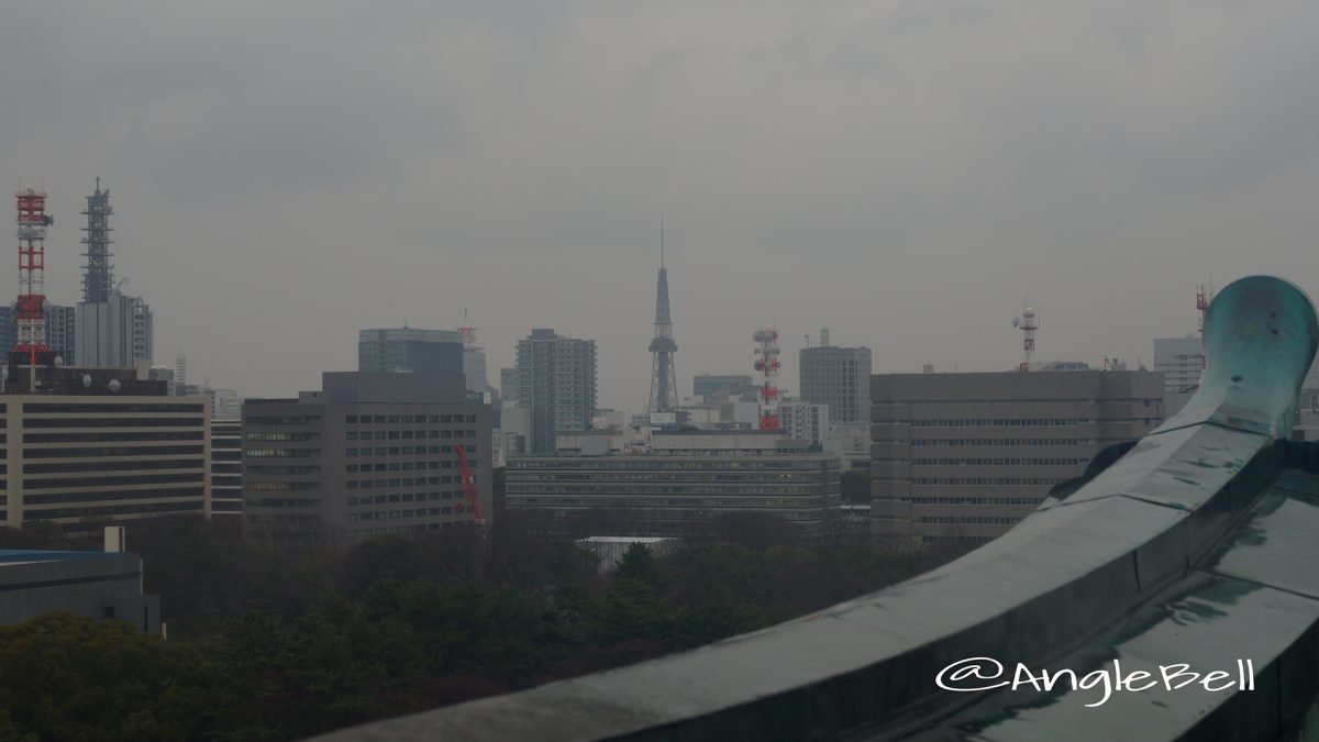 名古屋城 天守閣展望室から見る雨の日の名古屋テレビ塔