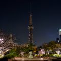 夜桜 名古屋テレビ塔と白頭鷲の像