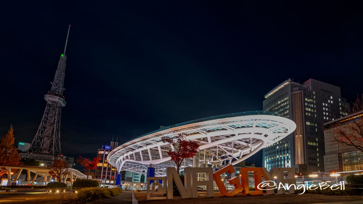 夜景 緑の大地から見るオアシス21と風景 2019冬