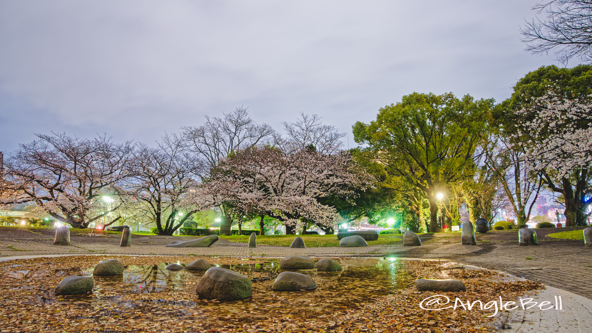 夜景 名城公園彫刻の庭 水広場 March 2020
