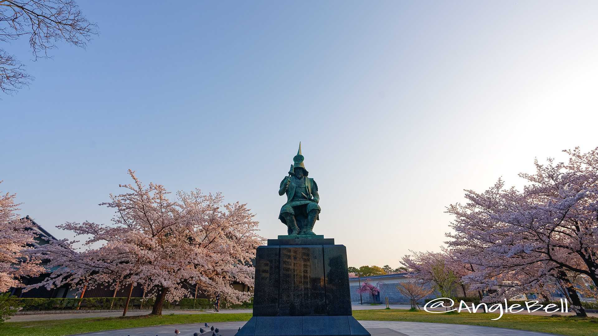 早朝 名城公園 加藤清正像と桜 March 2018