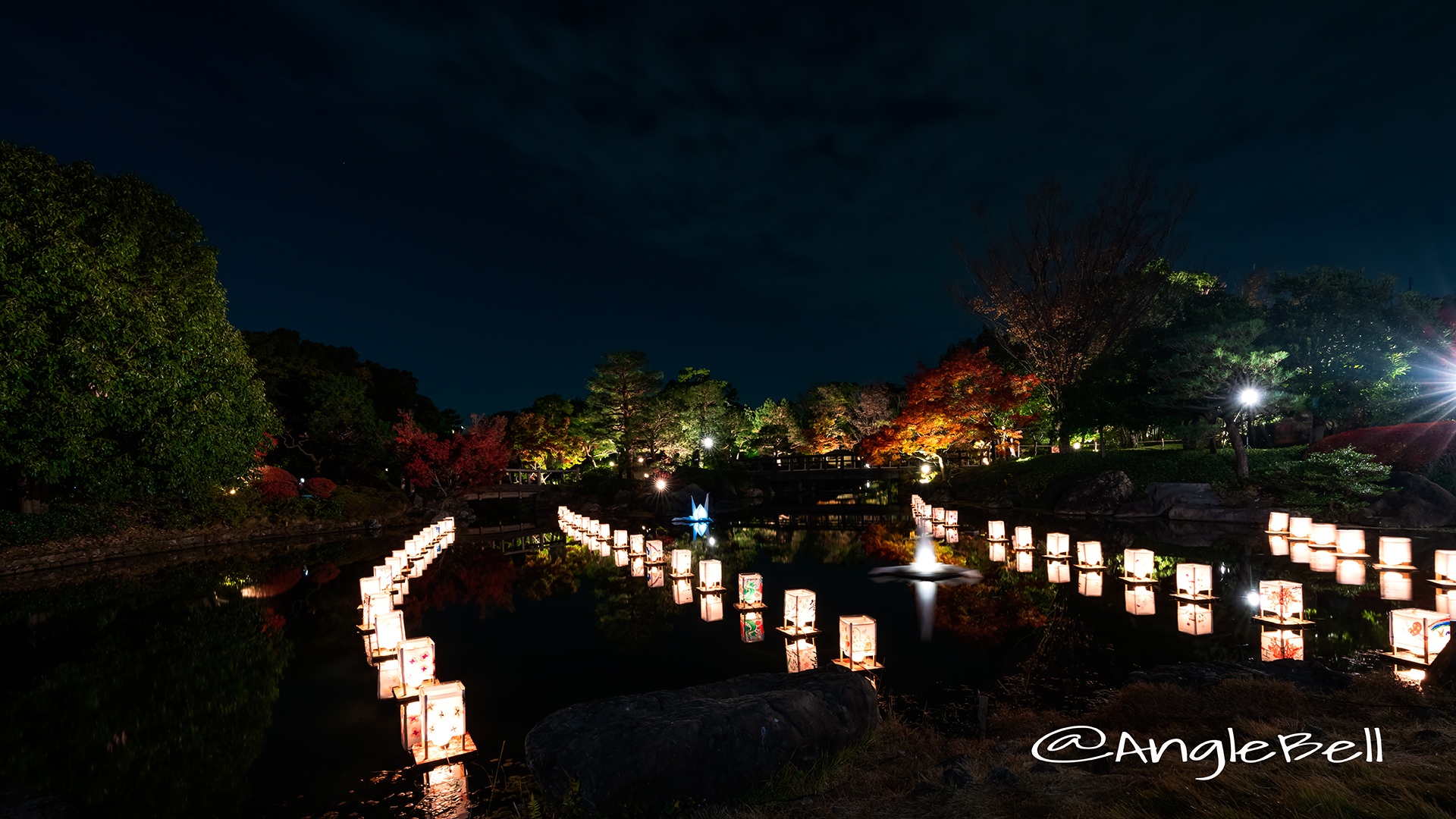 白鳥庭園 紅葉ライトアップ 2018 浮き灯篭づくり