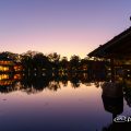 夕景 龍仙湖 湖面と観仙楼 名古屋徳川園 2017秋