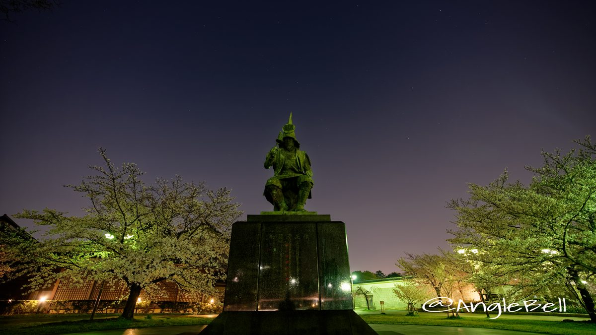 夜景 名城公園 加藤清正像と桜 March 2018