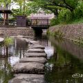 八田水の広場 飛び石と四阿